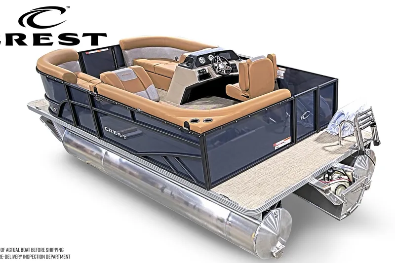 Slide: The Image of 2026 Crest Conquest SE 180 pontoon boat with luxurious seating and modern design. - 4
