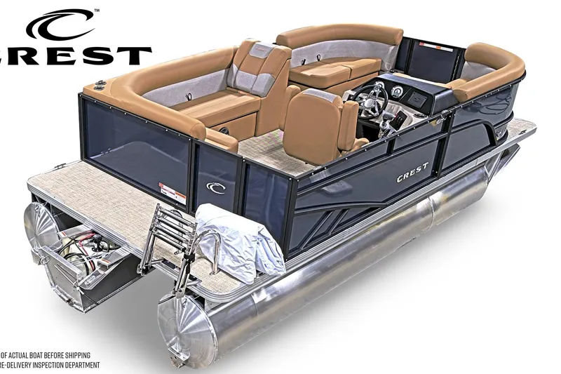 Slide: The Image of 2026 Crest Conquest SE 180 pontoon boat with luxurious seating and modern design. - 5