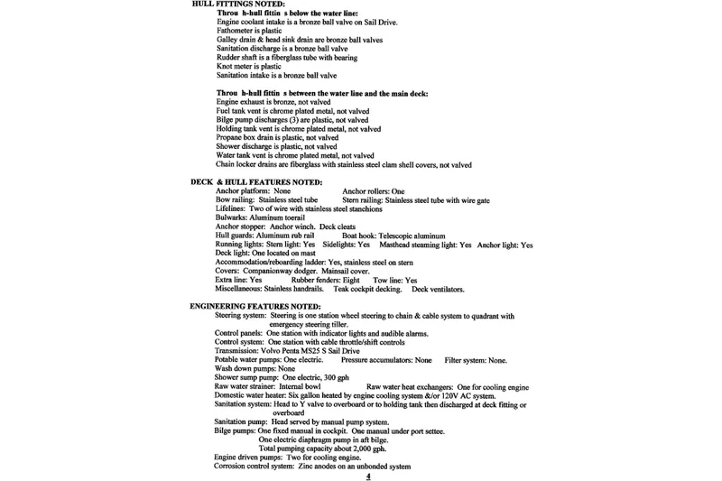 Slide: The Image of Text detailing hull, deck, and engineering features of a 2000 Bavaria Sloop. - 12