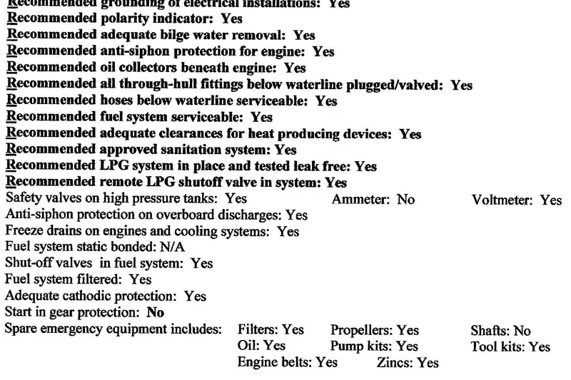 Slide: The Image of Inspection checklist for Bavaria Sloop 2000, detailing safety and maintenance recommendations. - 15