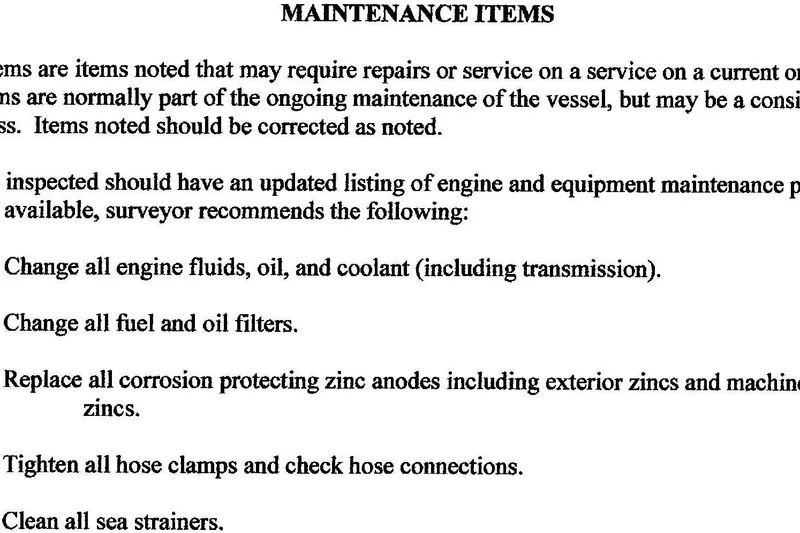 Slide: The Image of Maintenance checklist for Bavaria Sloop 2000: engine fluids, filters, zinc anodes, hose clamps, sea strainers. - 22