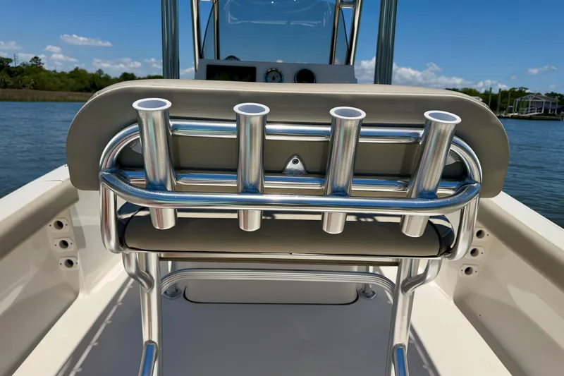 Slide: The Image of 2023 Key West 189 FS boat with rod holders, sleek design, and comfortable seating. - 22