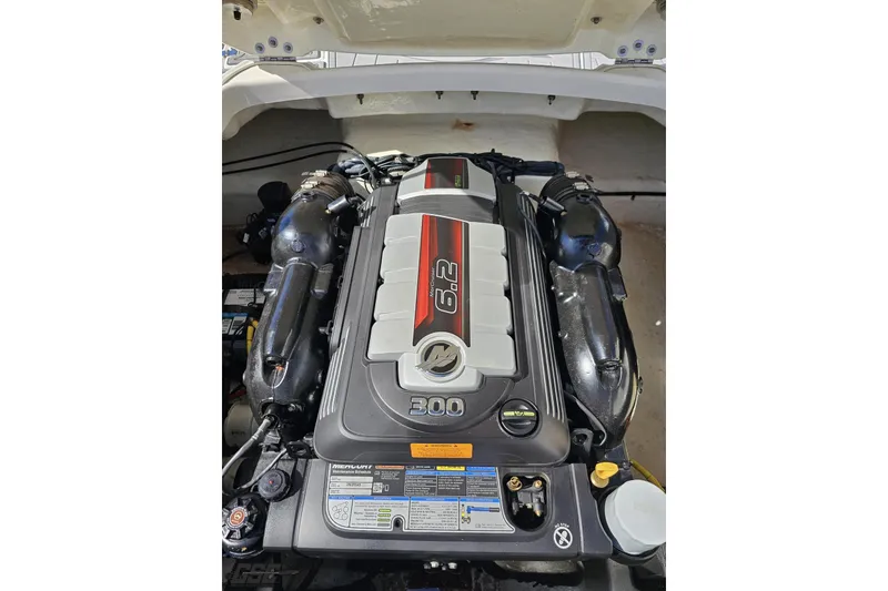 Slide: The Image of Engine of 2016 Chaparral 244 Sunesta boat, featuring a 6.2L V8 configuration. - 120