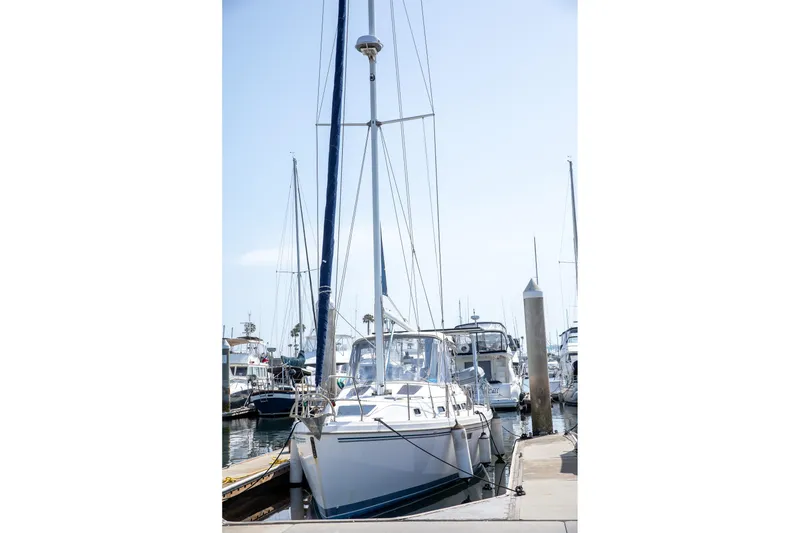 Slide: The Image of Sailboat docked at marina, Morgan Catalina 38, 1994 model, sunny day. - 2