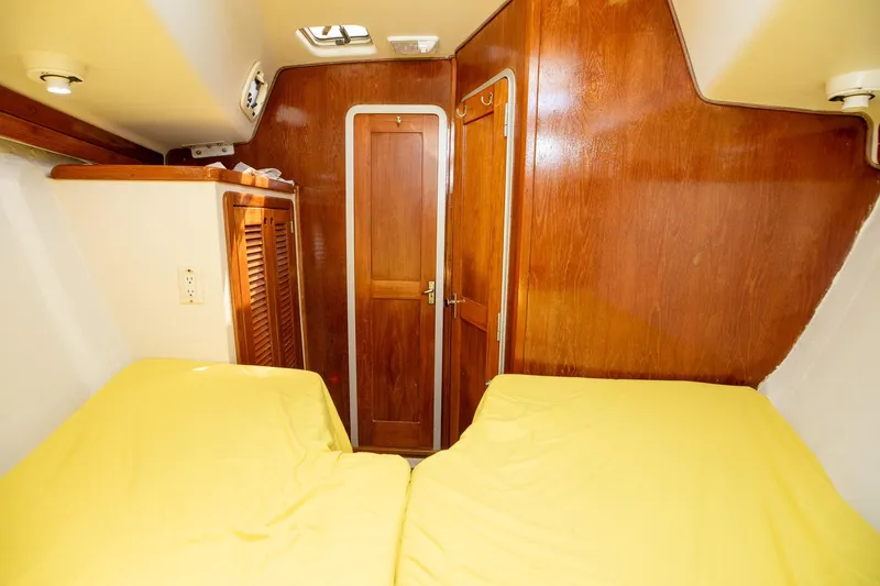Slide: The Image of Bathroom interior of 1994 Morgan Catalina 38 yacht, featuring sink and mirror. - 39