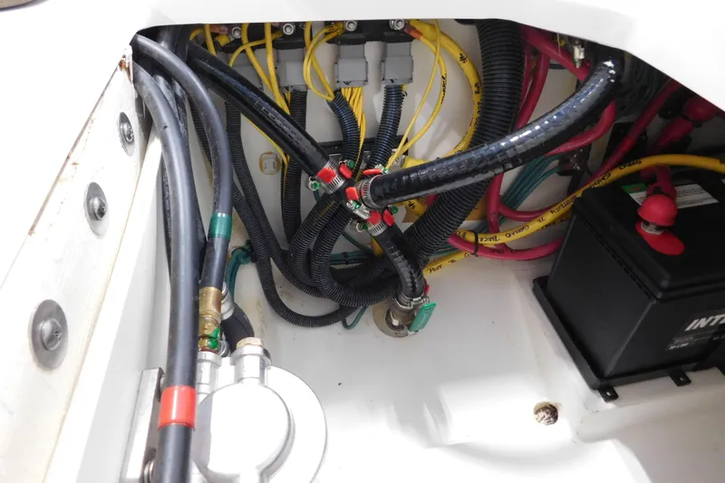 Slide: The Image of Electrical wiring and battery setup in 2022 Pursuit DC 266 Dual Console boat. - 22