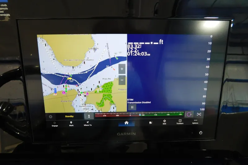 Slide: The Image of Garmin navigation display on 2022 Pursuit DC 266 Dual Console boat. - 29