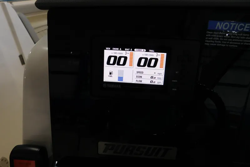 Slide: The Image of Yamaha display on 2022 Pursuit DC 266 Dual Console boat showing engine metrics. - 30