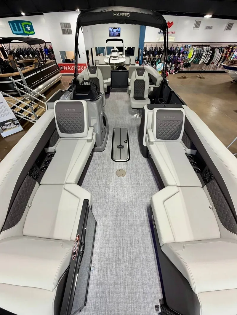 Slide: The Image of Interior view of Harris Sunliner 230 pontoon boat, model 2026. - 7