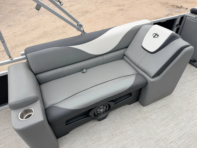 Slide: The Image of Luxurious gray seating on Tahoe LTZ 2385 Elite pontoon boat, 2023 model. - 31