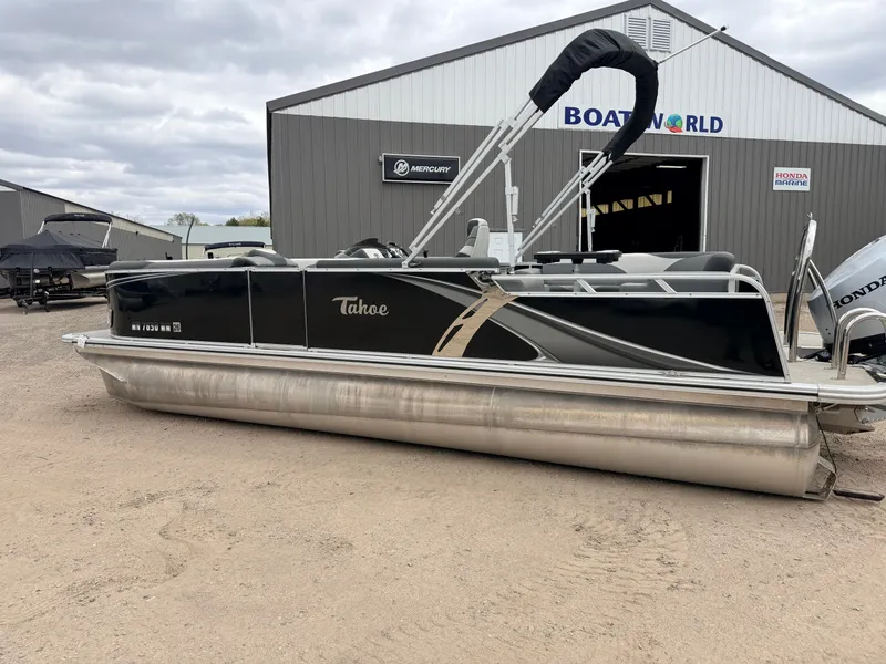 Slide: The Image of 2023 Tahoe LTZ 2385 Elite pontoon boat at Boat World. - 49