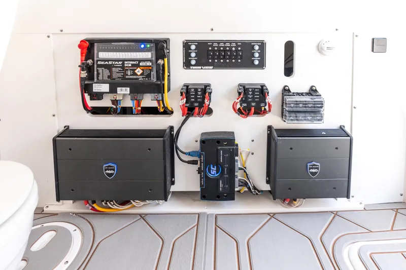 Slide: The Image of Electrical panel of 2026 Twin Vee 400 GFX2 CC boat, featuring advanced wiring and components. - 29