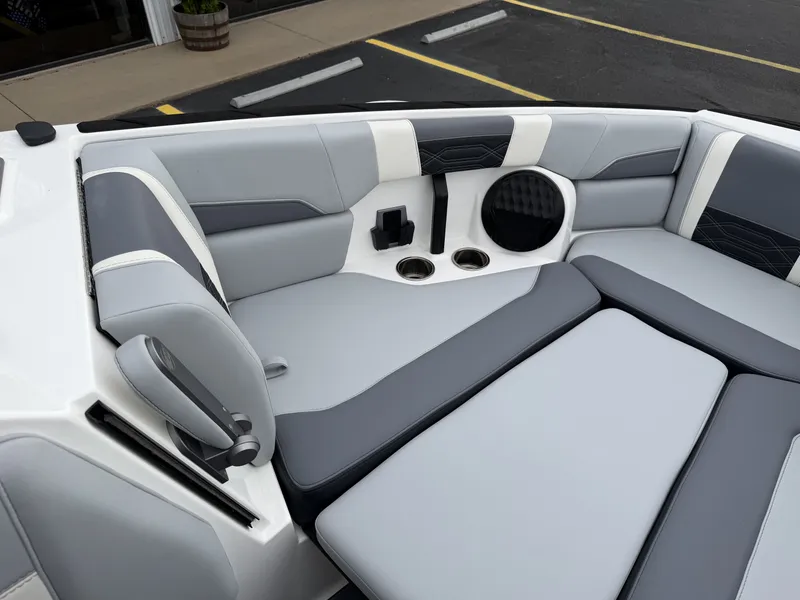 Slide: The Image of Interior of 2023 Malibu 26LSV with gray upholstery and speaker. - 20
