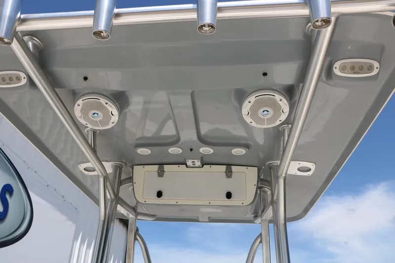 Slide: The Image of 2016 Sea Hunt BX 22 BR boat T-top with speakers and rod holders. - 36