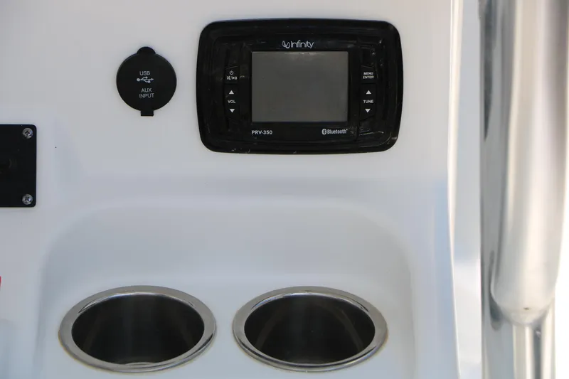 Slide: The Image of 2016 Sea Hunt BX 22 BR boat console with Infinity PRV-350 Bluetooth stereo and USB/AUX input. - 46