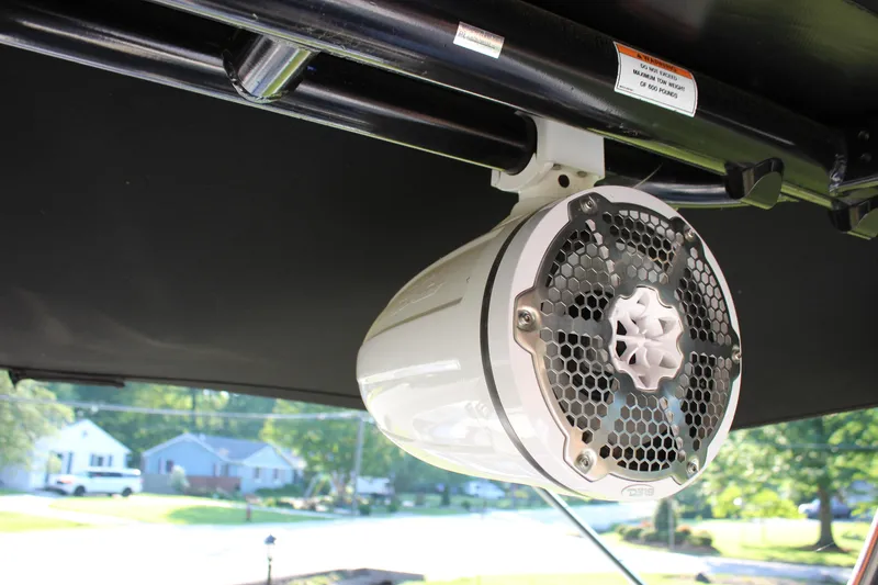 Slide: The Image of 2020 Bayliner VR6 Bowrider I/O boat speaker mounted under canopy. - 21