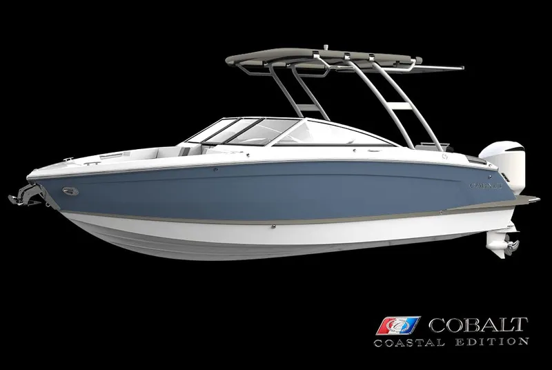 The Image of 2026 Cobalt R6 Outboard boat, blue and white, Coastal Edition. - 1