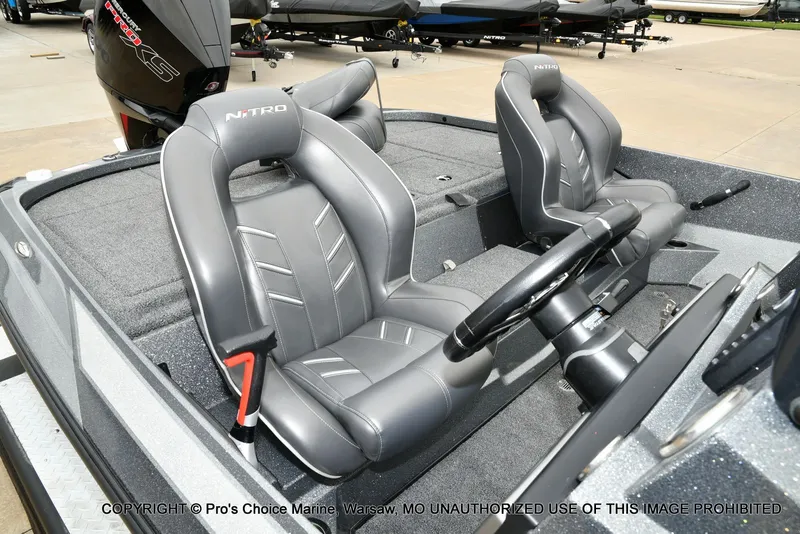 Slide: The Image of Interior of a 2020 Nitro Z19 Pro boat with gray seats. - 6