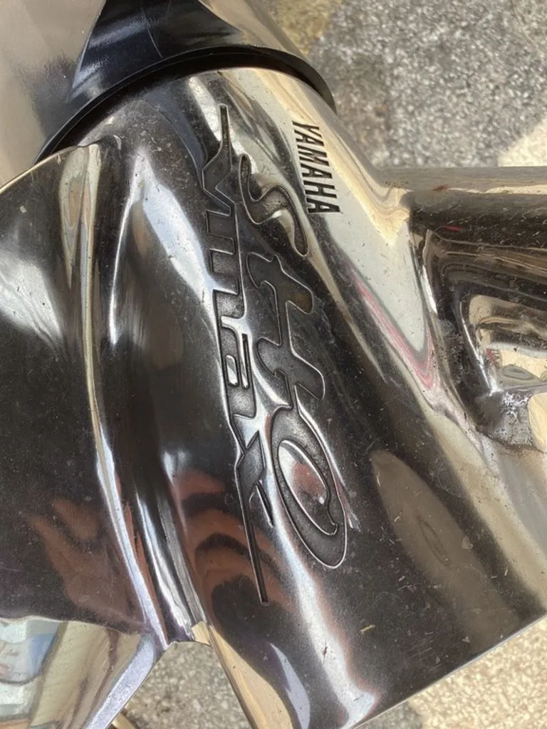 Slide: The Image of Close-up of a Yamaha VMAX propeller, shiny and metallic. - 3