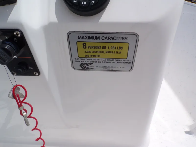 Slide: The Image of K2 Powerboats 22CRS 2023 capacity label, max 8 persons or 1,261 lbs. - 25