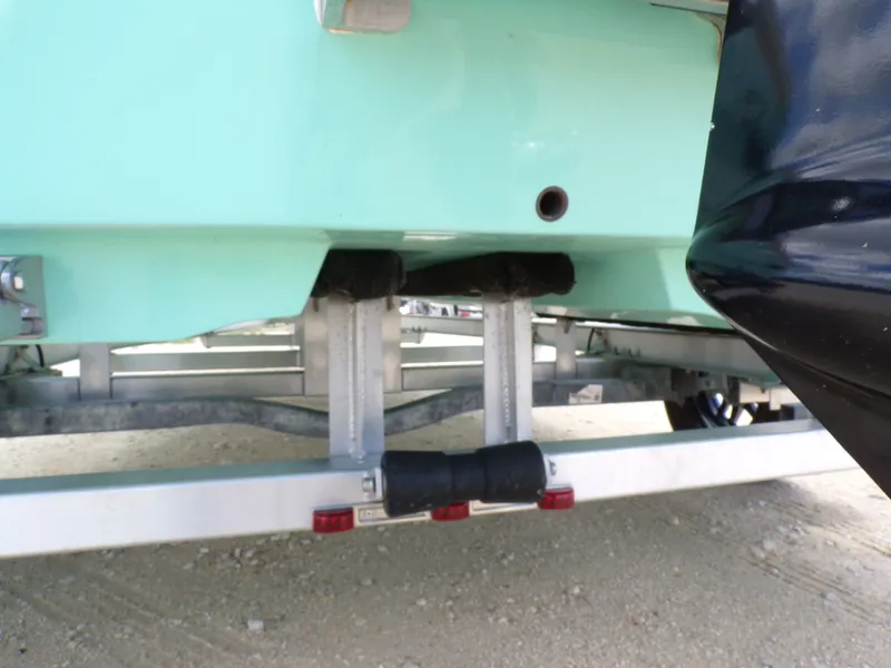 Slide: The Image of Underside of a 2026 Shoalwater 19' Catamaran on trailer. - 11