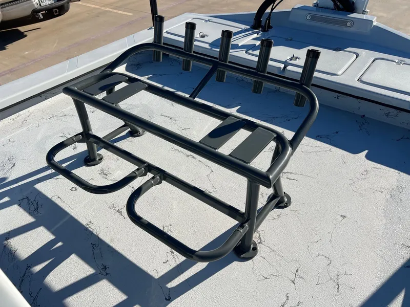 Slide: The Image of 2026 Shoalwater 23' Catamaran with fishing rod holders on deck. - 15