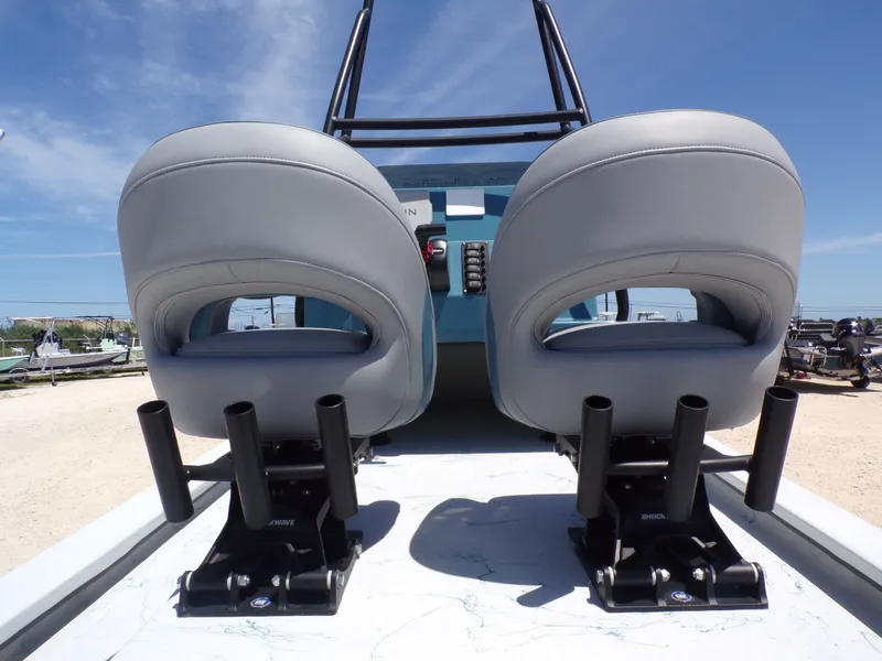 Slide: The Image of Rear view of seats on a 2025 Shoalwater 23' Catamaran. - 29