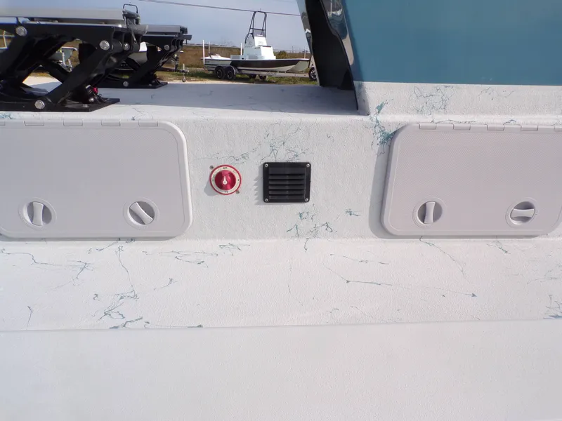 Slide: The Image of Close-up of a 2025 Shoalwater 23' Catamaran detail. - 35