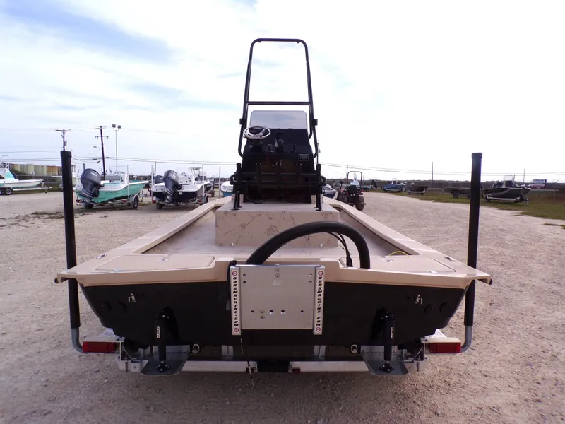 Slide: The Image of Rear view of a 2026 Shoalwater 23' Catamaran on a trailer. - 19