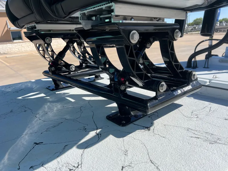 Slide: The Image of Close-up of Shoalwater 23' Catamaran seat mechanism, 2026 model. - 27