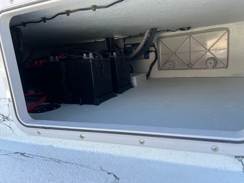 Slide: The Image of Battery compartment of a 2026 Shoalwater 23' Catamaran. - 36