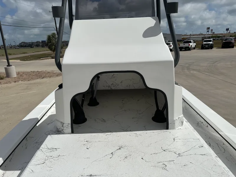 Slide: The Image of 2026 Shoalwater 23' Catamaran with sleek design on parking lot. - 13
