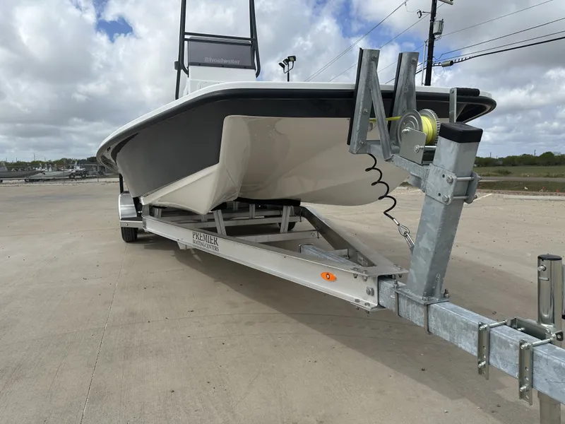 Slide: The Image of Shoalwater 23' Catamaran 2026 on trailer, side view. - 6