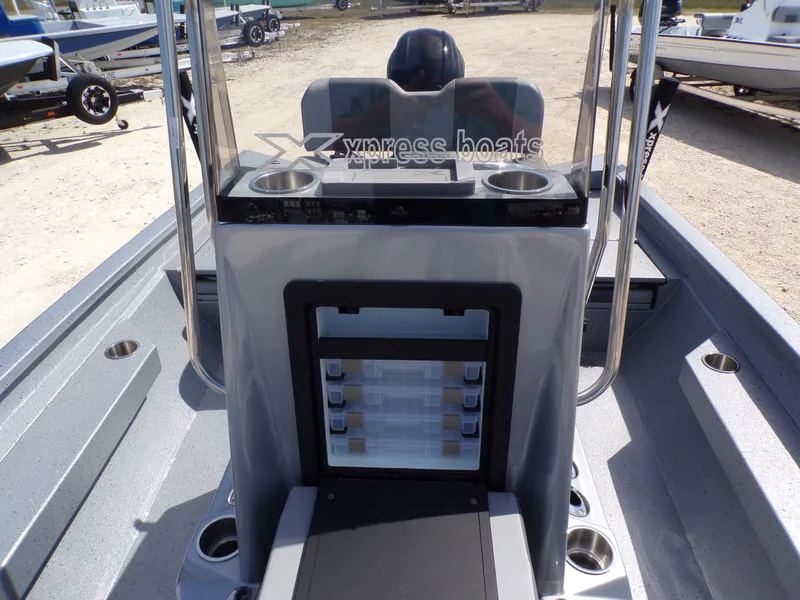 Slide: The Image of 2025 Xpress H20B Bay boat console with cup holders. - 13
