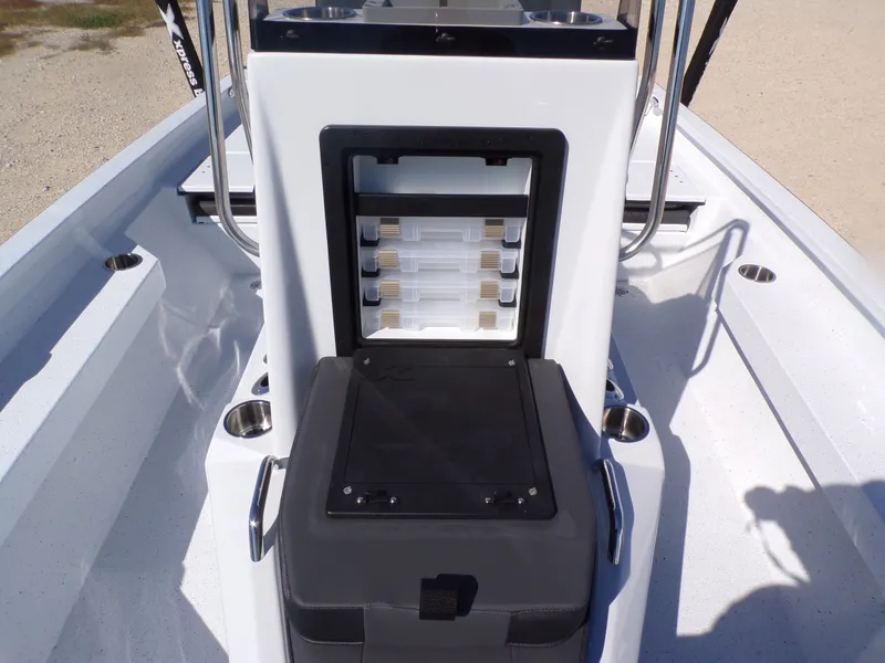 Slide: The Image of 2026 Xpress H20B Bay boat with storage and seating area. - 15
