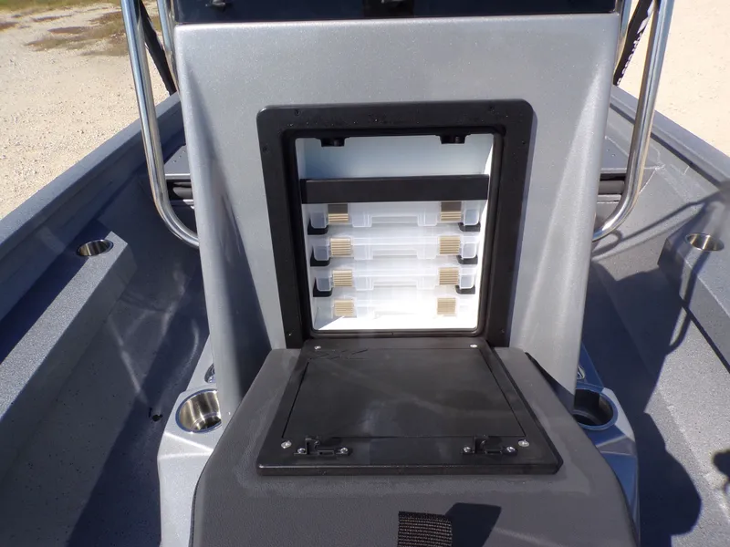Slide: The Image of 2026 Xpress H20B Bay boat with integrated storage compartment. - 14