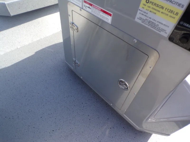 Slide: The Image of 2026 Xpress H20B Bay boat with storage compartment hatch. - 27