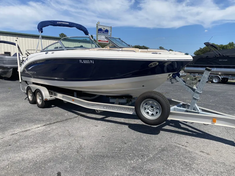 Slide: The Image of 2012 Chaparral 226 SSi boat on trailer outdoors. - 7