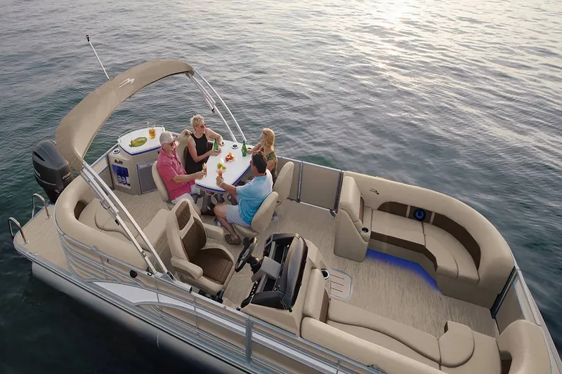 Slide: The Image of Bennington 23 LSR 2022 pontoon boat with people on water. - 27