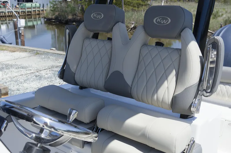 Slide: The Image of Luxury seating on 2026 Key West 249 FS boat, featuring diamond-stitched upholstery. - 16