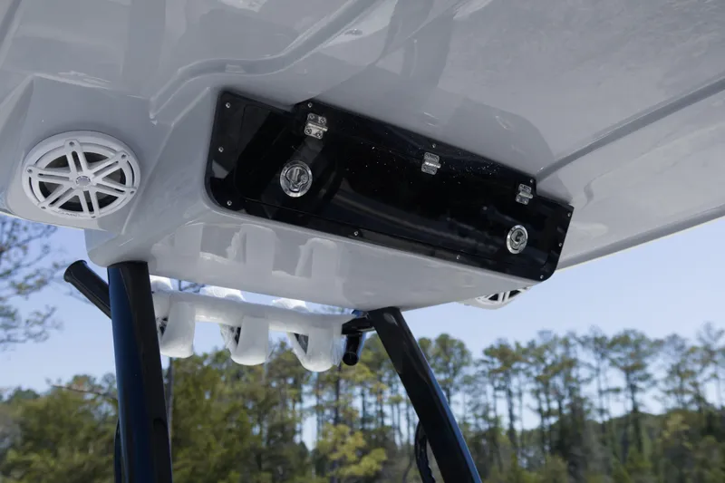 Slide: The Image of 2026 Key West 249 FS boat T-top with speakers and rod holders. - 20
