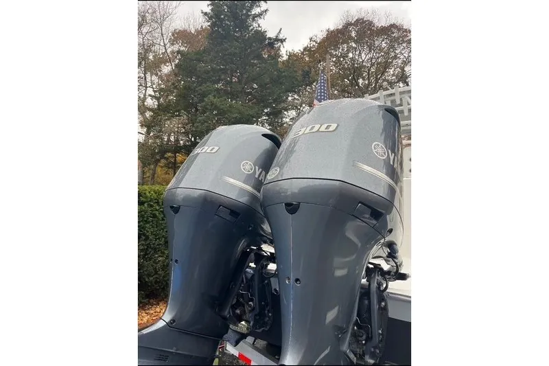 Slide: The Image of Twin Yamaha 300 outboard engines on a 2021 Cape Horn 32 XS boat. - 5