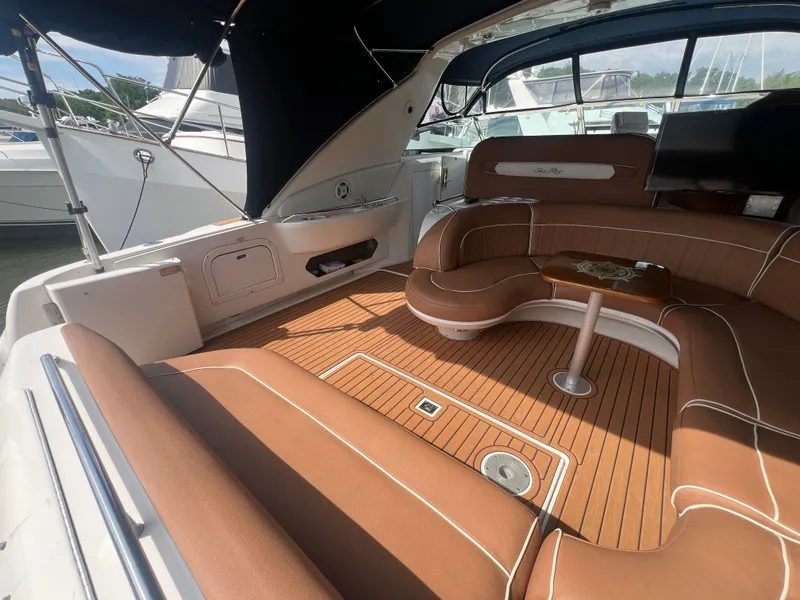 Slide: The Image of Interior of a 1997 Sea Ray 450 yacht with leather seating. - 11