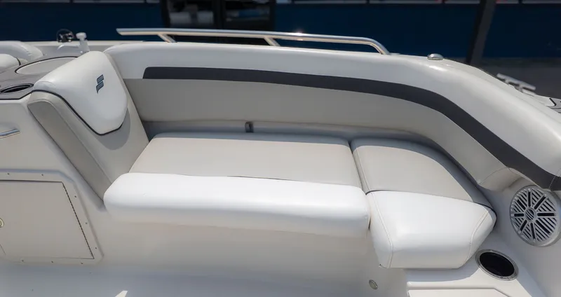 Slide: The Image of Interior of Starcraft 191SVX boat, 2023 model, featuring comfortable seating. - 14
