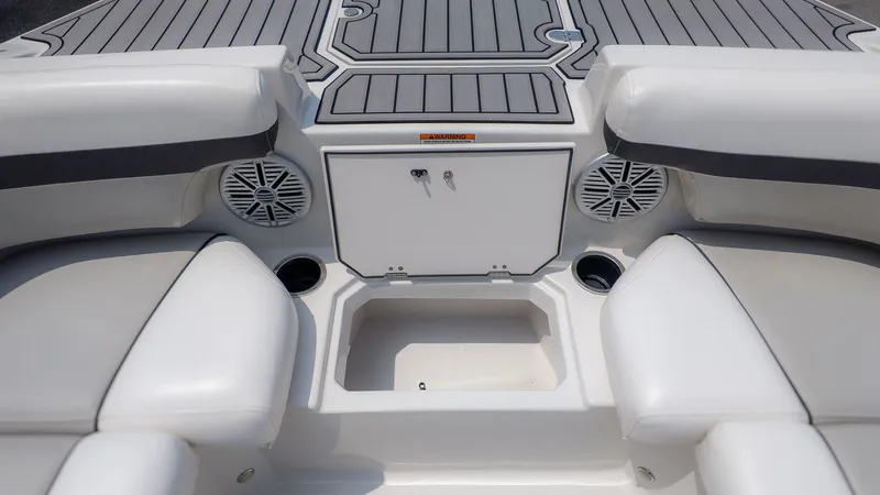 Slide: The Image of Interior of 2023 Starcraft 191SVX boat with seating and speakers. - 16