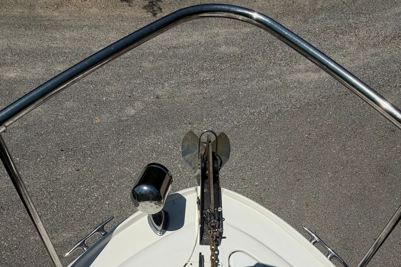 Slide: The Image of Bow view of the Sea Ray 270 Sundancer with anchor and stainless steel railing. - 32