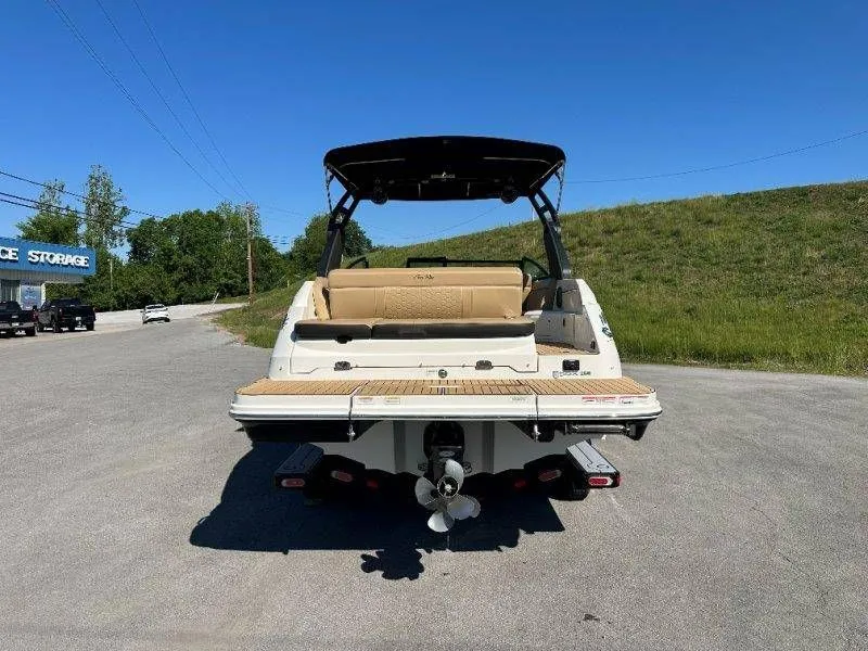 Slide: The Image of Rear view of a 2019 Sea Ray SDX 250 boat on pavement. - 15