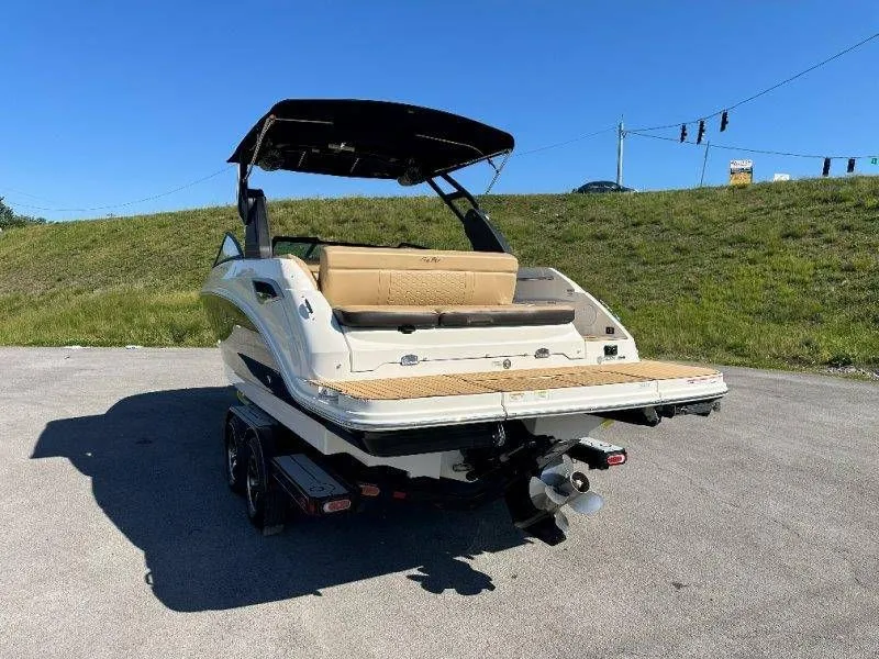 Slide: The Image of 2019 Sea Ray SDX 250 boat on trailer, rear view. - 2