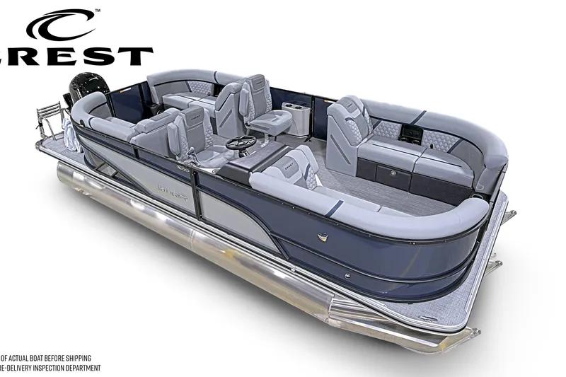 Slide: The Image of 2026 Crest Conquest 210 SLC pontoon boat with luxurious seating and modern design. - 3