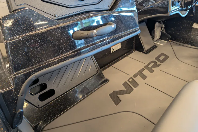 Slide: The Image of Interior of 2026 Nitro Z19 XL Pro boat with sleek design and branding. - 10